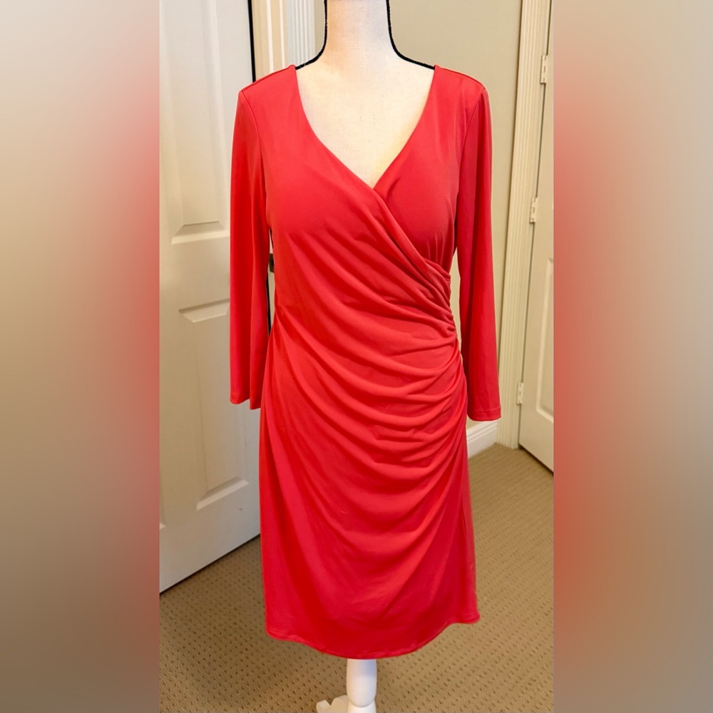 Red Faux-Wrap Ruched Women’s Dress